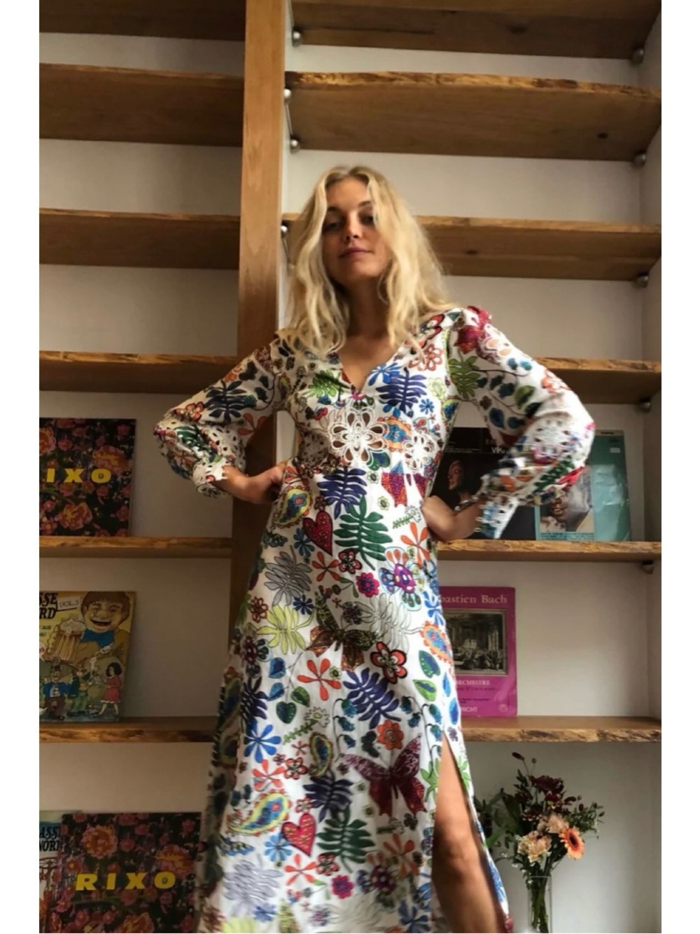 New Rixo Dada Woodstock Cream Multi Color Floral Embroidered Cutout Dress